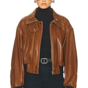 Nour Hammour Briar Cropped Leather Bomber Jacket - XS